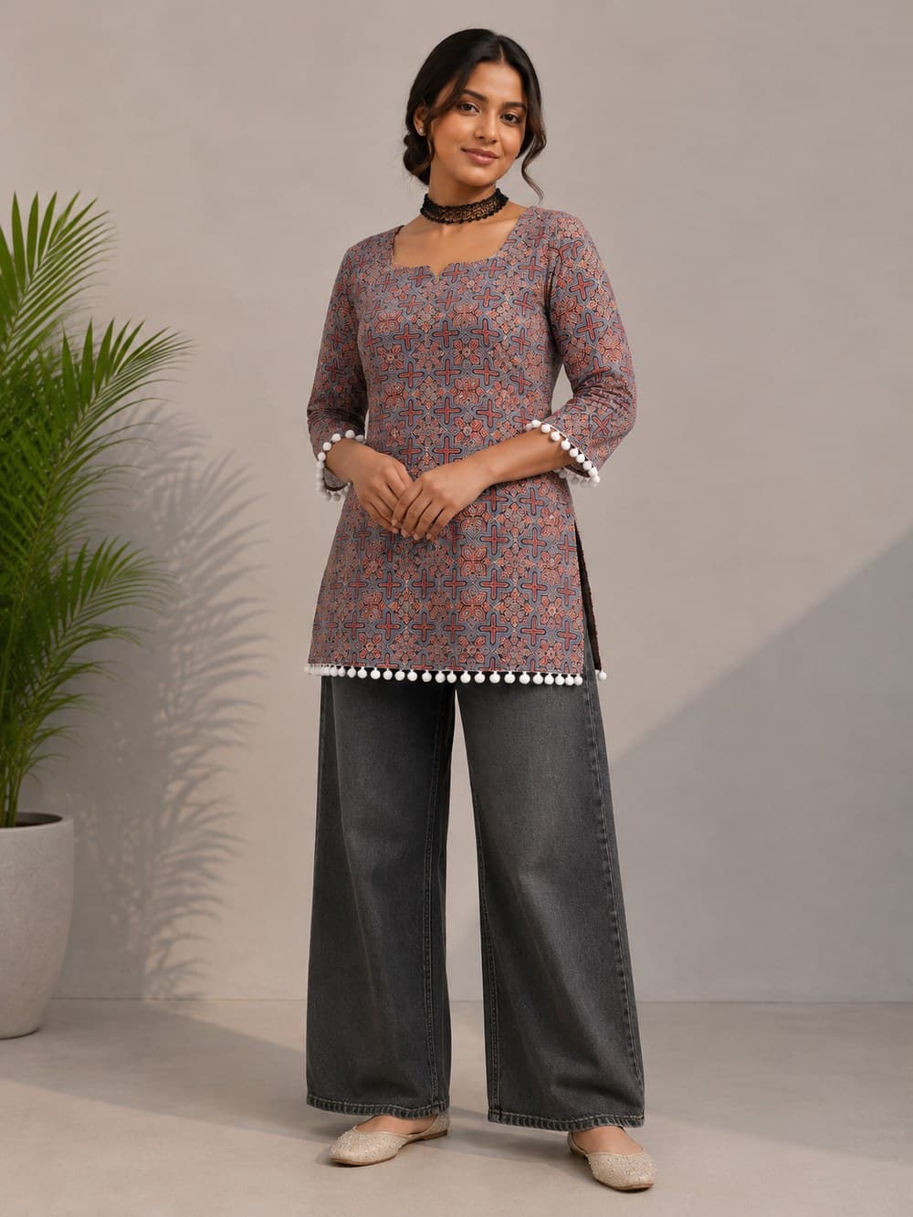 Ajrakh Pom-Pom Kurti